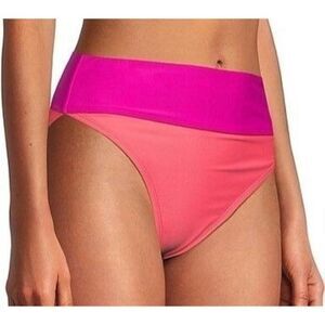 NWT- DKNY- Color block high waisted bikini bottoms- coral/pink- size small